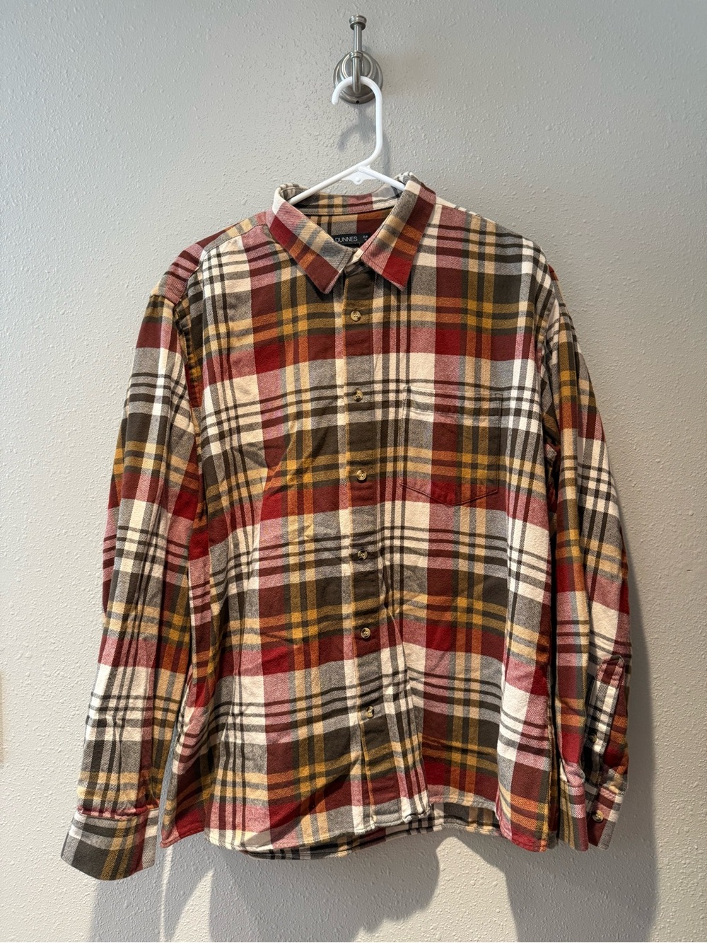 Dunnes Mens Rust Yellow Brown Plaid Flannel Button Down Shirt Size XL